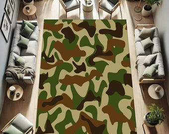 Camouflage Army Style, Military Camo Mat, Hunting Lodge Decor, Tactical Room Rug, Outdoor Theme Carpet, Jungle Pattern Rug, Forest Camo Rug