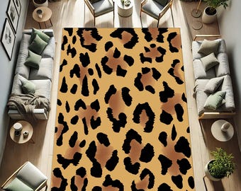Leopard Print Rug, Animal Pattern Carpet, Wild Safari Decor, Modern Jungle Style, Chic Living Room Mat, Trendy Home Accent, Faux Fur Look