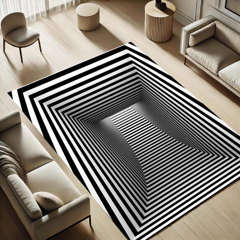 3d Pattern Rugs 3D Optical Illusion Carpet, Tunnel Design Rug, Minimalist Room Decor ...