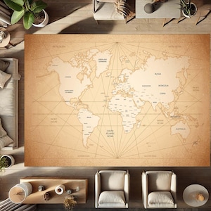 Tapis carte du monde, tapis éducatif, tapis carte du monde, tapis global déco de bureau, tapis pour chambre d'enfant, tapis carte neutre, tapis style explorateur
