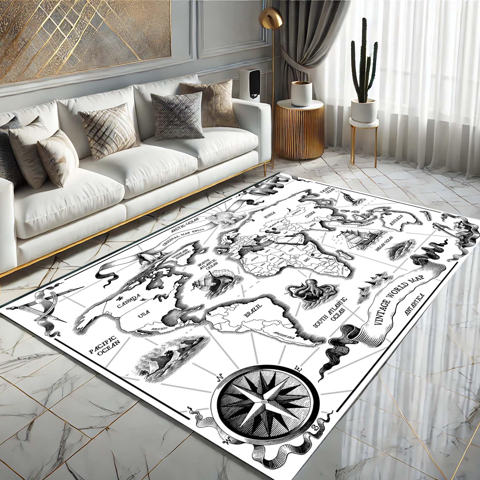 World Explorer Rug World Map Vintage Carpet, Antique Globe Mat, Explorer Room Rug, Old ...