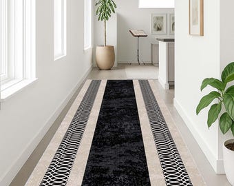 Modern Runner Rug, Hallway Carpet, Long Hall Runner, Geometric Rug, Minimal Entry Rug, Stylish Floor Mat, Elegant Hall Contemporary Rug