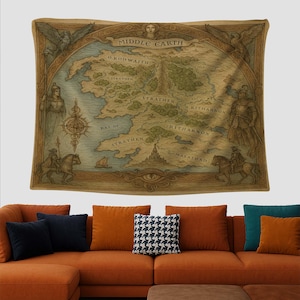 Mittelerde Karte, Fantasy Wandkunst Wandbehang, LOTR Wandkarte, Königreich Abenteuer Wandbehang, Geek Raumkunst, Epische Fantasy Dekor, Karte Wanddekor