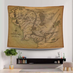 Middle Earth-tapijt, Rohan-kaartkunst, LOTR-muurdecoratie, Tolkien-kaart, vintage geekcadeau, nerdy kunst aan de muur, epische fantasiekaart, filmmuurposter