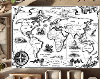 ヴィンテージ世界地図ラグ – 航海探検家スタイルのカーペット - Etsy 日本
