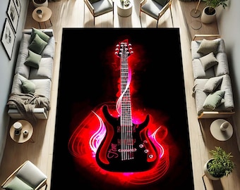 Electric Guitar Rug, Music Themed Carpet, Rock and Roll Decor, Fire Guitar Design, Music Lover Gift, Music Studio Rug, Musician Room Decor