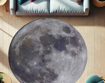 Moon Surface Round Rug, Galaxy Themed Floor Mat, Space Inspired Room Rug, Lunar Design Circle Mat, Celestial Decor, Moon Rug,Space Style Rug