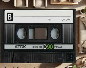 Cassette Tape Rug, Retro Music Rug, 80s 90s Decor, Cassette Mat, Audio Floor Art, Music Lover Gift, Nostalgic Room Decor, Mixtape Themed Rug