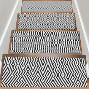 Geometric Stair Rug, Modern Stair Carpet, Optical Hall Rug, Minimal Stair Mat, Bold Line Stair, Abstract Step Rug, Stylish Stair Decor