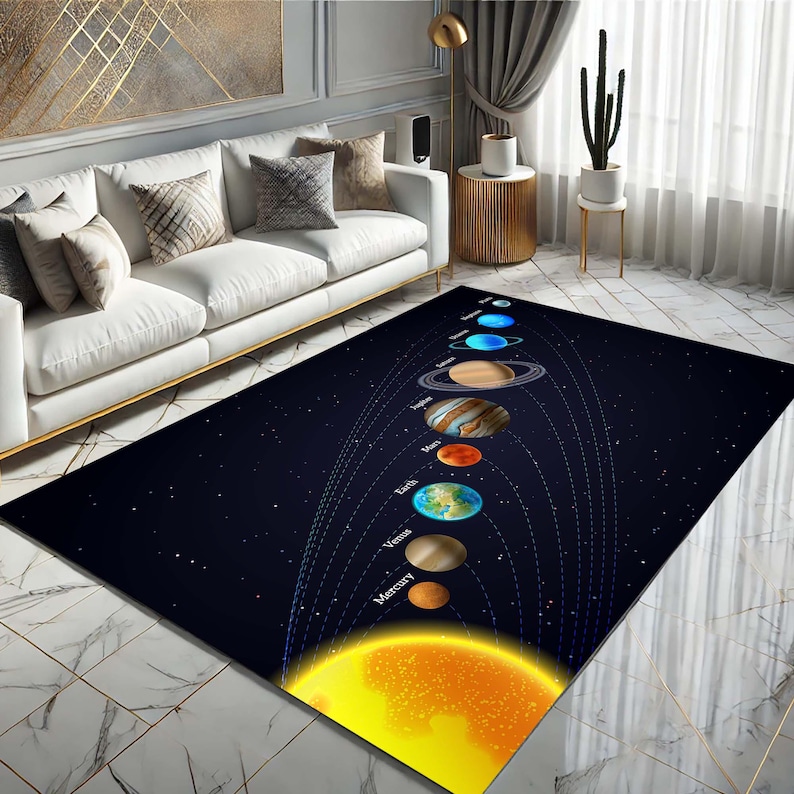 Solar System Rug Rectangle Solar System Rug, Space Theme, Galaxy Floor Mat, Kids Room Decor ...