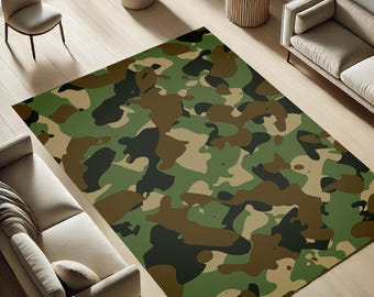 Green Camo Rug, Camouflage Army Style Carpet, Military Forest Camo Mat, Outdoor Style Rug, Neutral Camo Rug, Tactical Decor, Woodland Rug