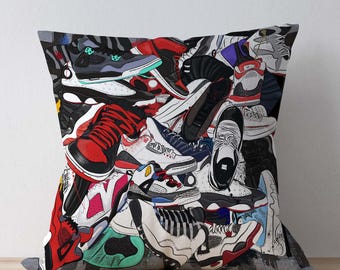 Sneaker Pillow Cover, Street Style, Hypebeast Decor, Shoe Lover Gift, Urban Cushion, Cool Throw, Retro Sneakers, Pillow Cover, Sports Decor