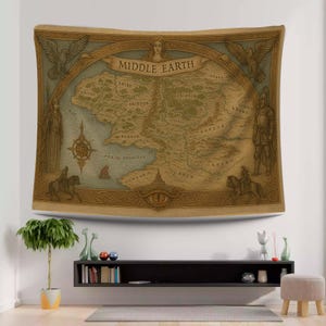 Middle Earth-kaart, Lord of the Rings-kunst, wandtapijt fantasiekaart, LOTR-wanddecor, kaartkunst, decor Midden-aarde, fantasiekunst aan de muur, kaarttapijt
