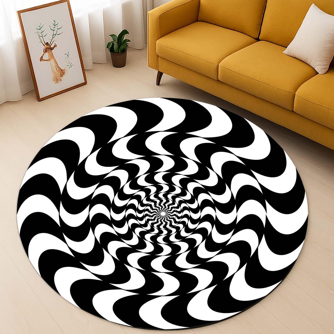 Integrative Visual Rug Optical Illusion Rug, Trippy Round Carpet, Spiral Mat, 3D Floor Decor ...