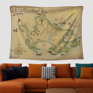 Neverland Map Art, Magisches Land, Wandbild, Märchen Wandteppich, Lost Boys Poster, Märchenbuch, Verträumtes Kinder Dekor