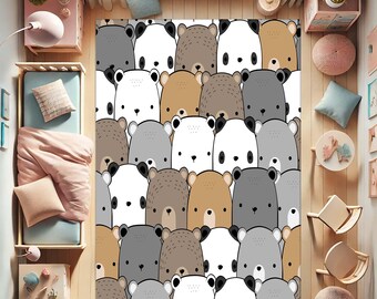 Cute Bear Rug, Cartoon Animal Rug, Kids Room Decor, Nursery Bear Mat, Playroom Soft Rug, Cozy Bedroom Floor Cover, Adorable Wildlife Theme