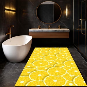 Lemon Pattern Rug, Yellow Bath Mat, Fruit Design Rug, Modern Bathroom, Tropical Rug, Lemon Decor Rug, Soft Bathroom Mat, Bath Rug