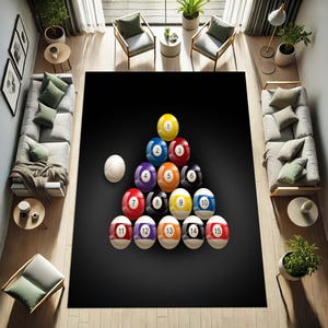 Billiards Rug, Pool Table Mat, Cue Ball Rug, 8 Ball Floor Rug, Man Cave Gift, Bar Room Style, Snooker Themed Mat, Colorful Billiard Design