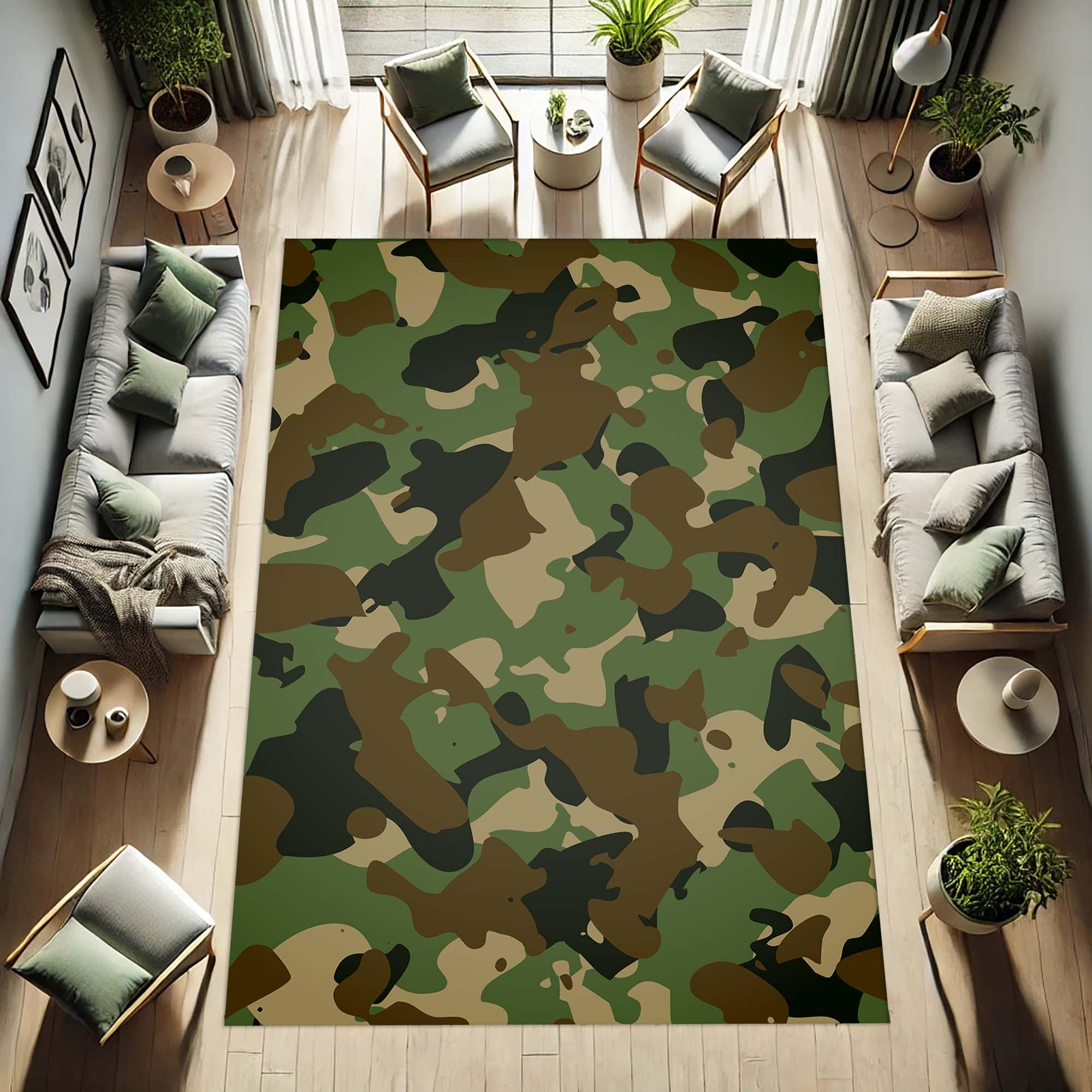 Army Unit Rug Green Camo Rug, Camouflage Army Style Carpet, Military Forest Camo Mat ...