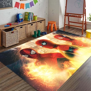 SpiderMan Rug, Spidey Room Decor, Spider-Man Movie Rug, Hero Theme Area Rug, Kids Room Superhero Mat, Comic Book Decor, Action Hero Carpet