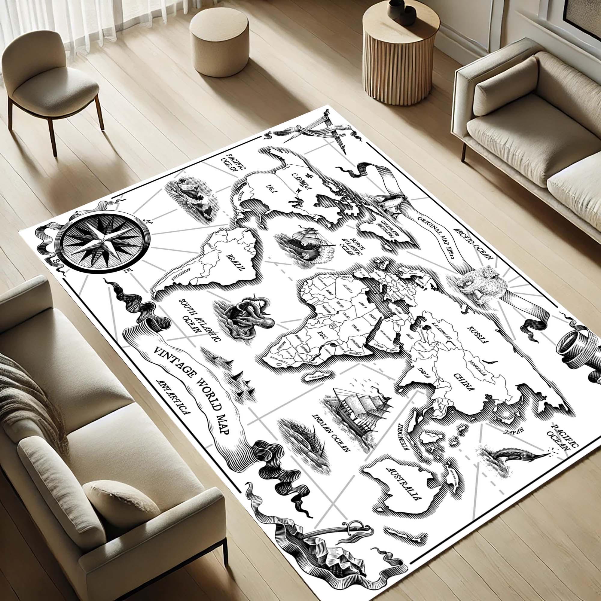 World Explorer Rug World Map Vintage Carpet, Antique Globe Mat, Explorer Room Rug, Old ...