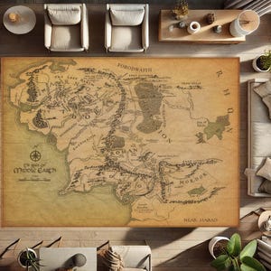 Mittelerde Karte, Fantasy Teppich, Vintage Karte Teppich, Mythisches Land Matte, Epische Karte Wandteppich, Antiker Fantasy Teppich