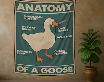 Funny Goose, Meme Art, Goose Tapestry, Honk Poster, Gamer Room, Chaos Goose, Joke Decor, Nerd Gift, Goose Wall, Knife Goose
