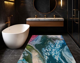 Abstract Colorful Velvet Bathroom Rug: Modern Art Floor Mat