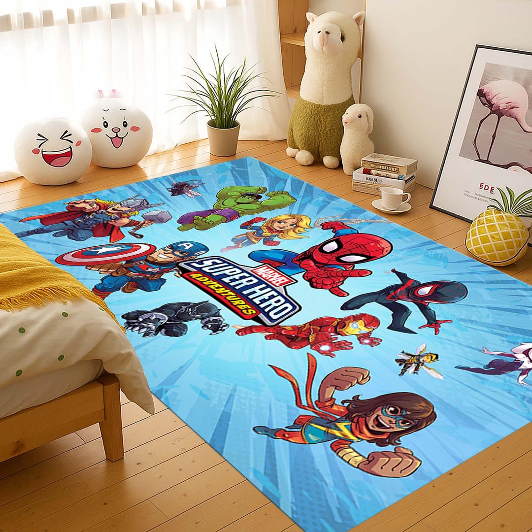 Superhero Kids Rug, Hero Play Carpet, Comic Style Mat, Action Hero Mat ...