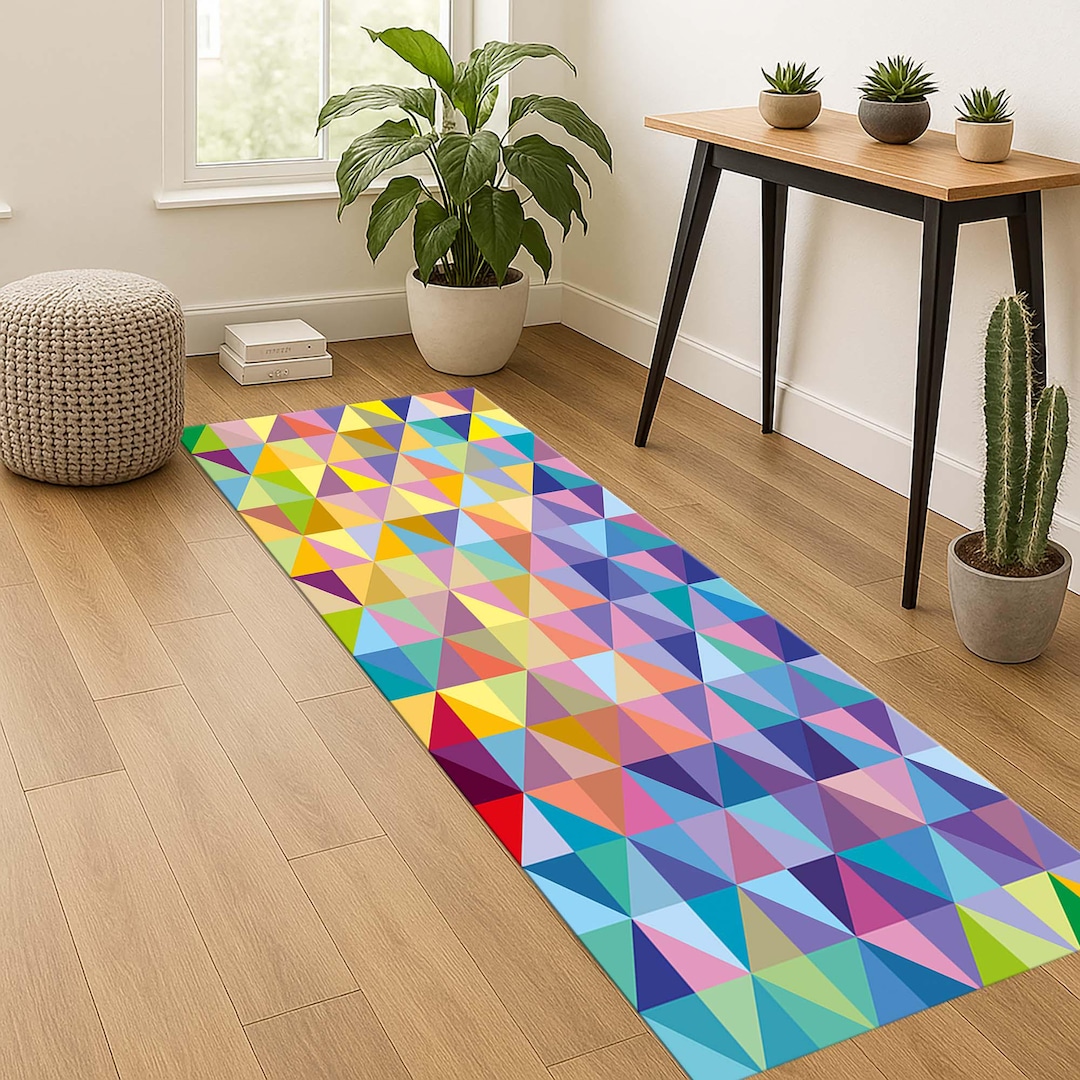 Colorful Runner Rug, Modern Hall Rug, Rainbow Floor Mat, Geometric Rug ...