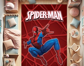 Spider-Man Rug, Superhero Carpet, Kids Room Mat, Spiderman Design, Soft Area Rug, Hero Decor, Boys Bedroom