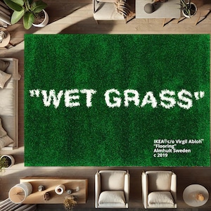 Wet Grass Rug, Designer Area Rug,  Statement Floor Rug, Green Grass Mat, Contemporary Room Decor, Not Plush Urban Style Rug, Typography Rug