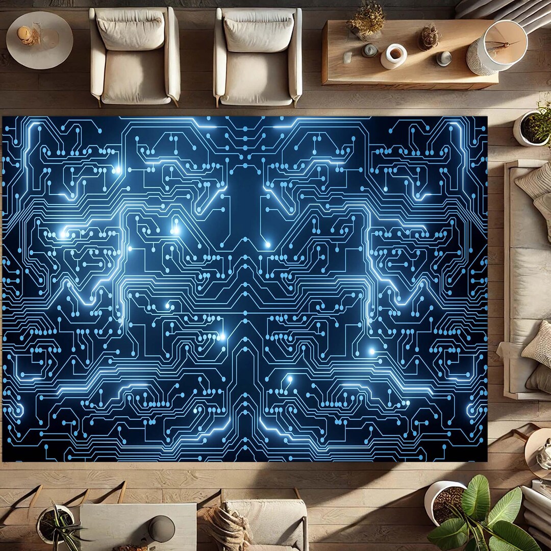 Pcb Rug Circuit Board Carpet, Tech Decor Mat, Futuristic Living Room Rug, Neon ...