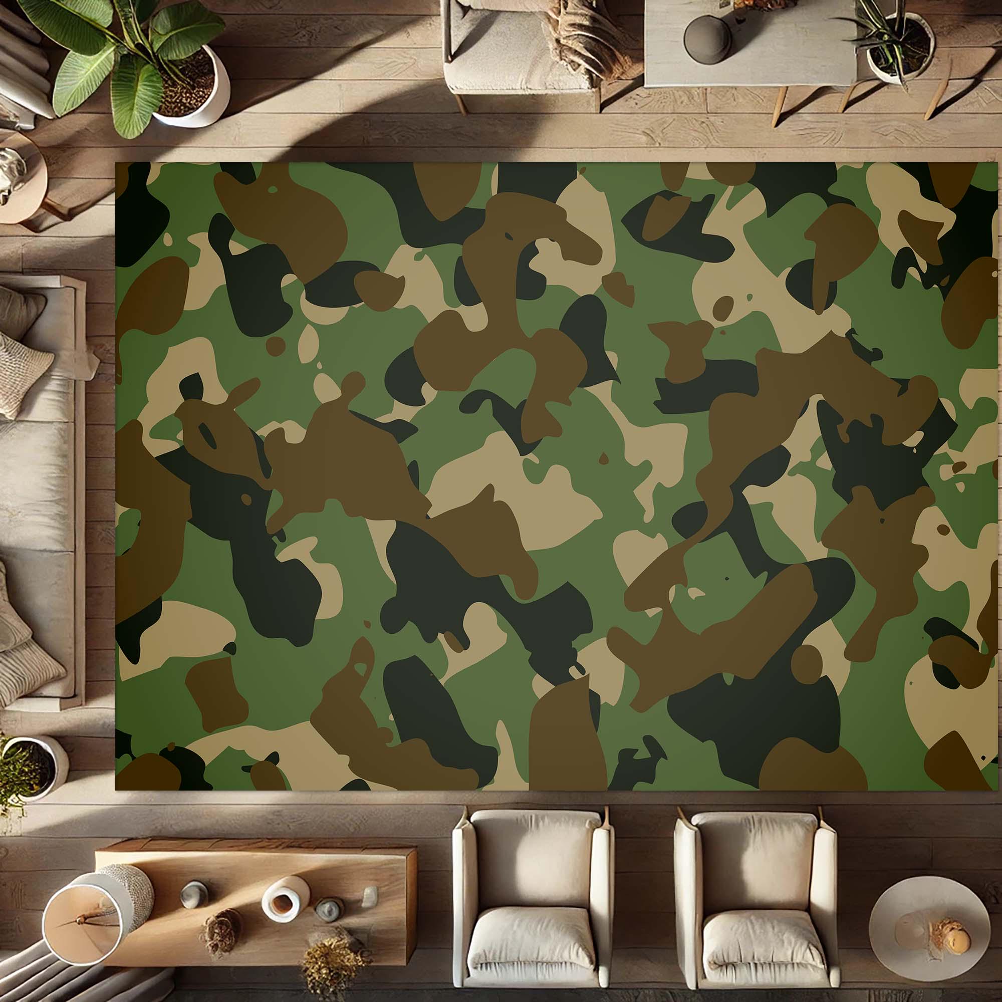 Army Unit Rug Green Camo Rug, Camouflage Army Style Carpet, Military Forest Camo Mat ...