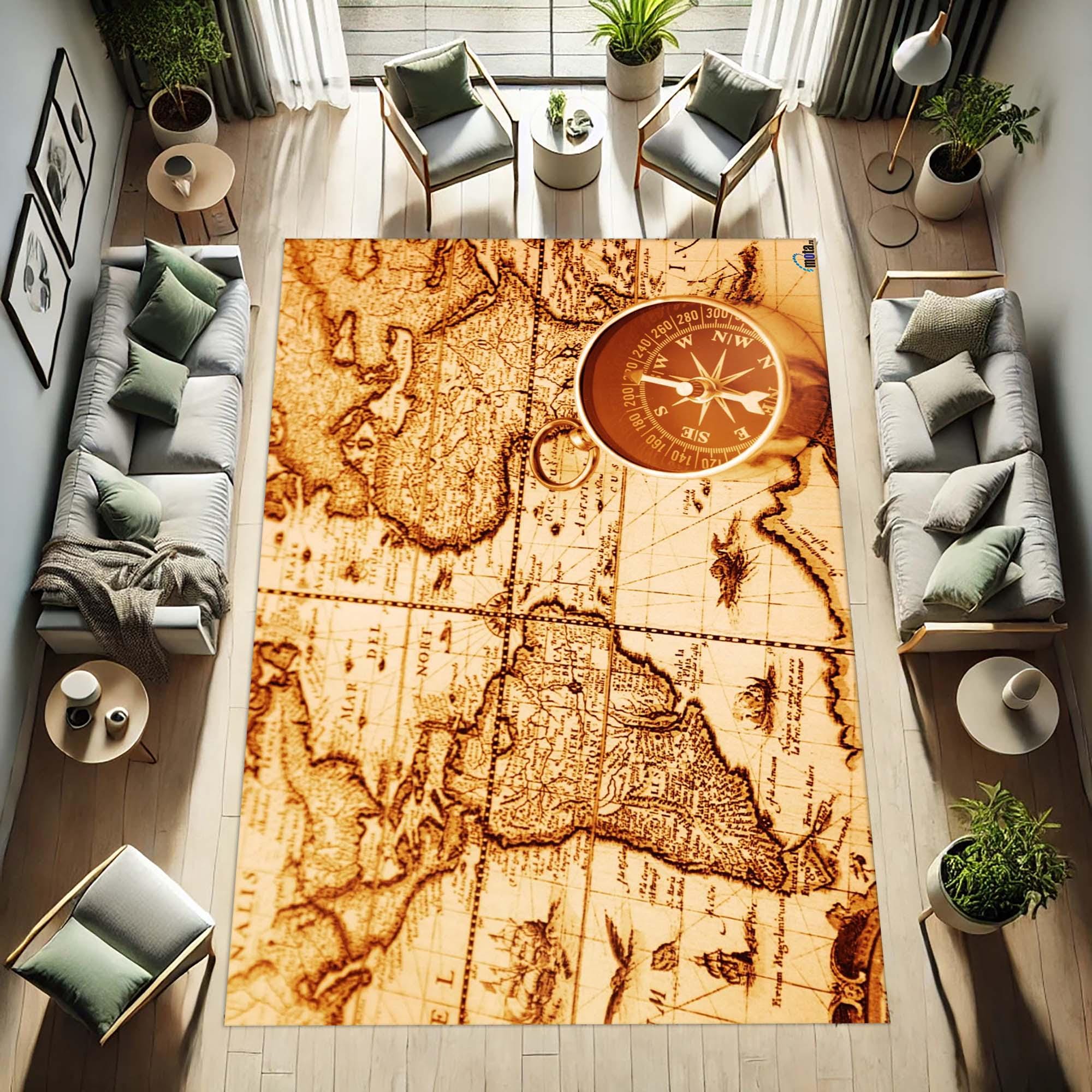 Vintage Map Rug, Compass Carpet, Antique World Map, Old Map Decor ...