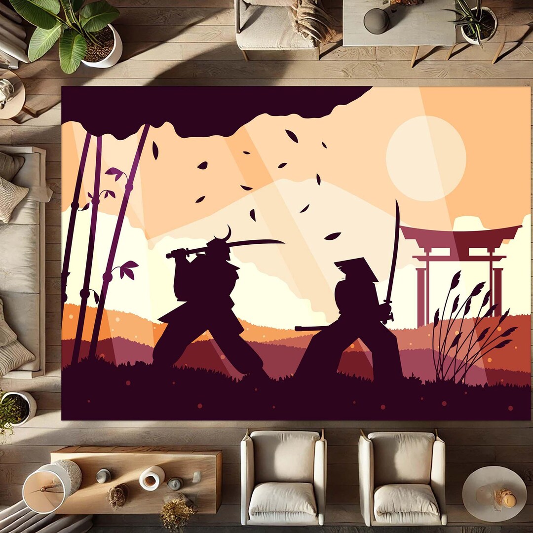 Dojo Rug Texture Samurai Japan Decor, Zen Room Rug, Sunset Katana Art Rug, Warrior ...