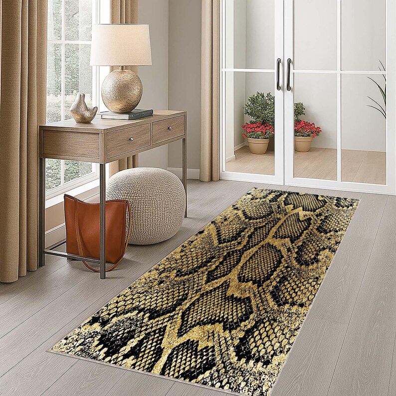 Snake Animal Print Runner, Exotic Hallway Mat, Glam Floor Decor, Luxury ...
