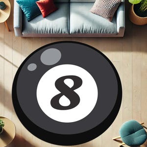 Eight Ball Rug, Pool Game Carpet, Billiard Room Mat, Man Cave Decor, Game Room Style, Black White Rug, Unique Floor Mat, Funky Room Decor