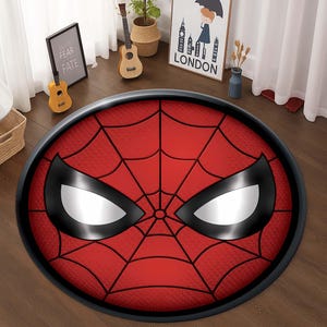 Rund Spiderman-matta, Hjälteansiktsmatta, Serietidningsmatta, Golvmatta för barn i sovrummet, Superhjälte-present till barn