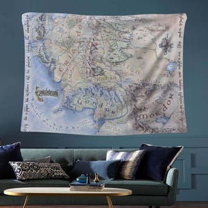 Middle Earth Map Tapestry, Fantasy Decor, LOTR Wall Art, Lord Of Rings, Movie Tapestry, Magic Map Print, Mythical Decor, Nerdy Wall Art