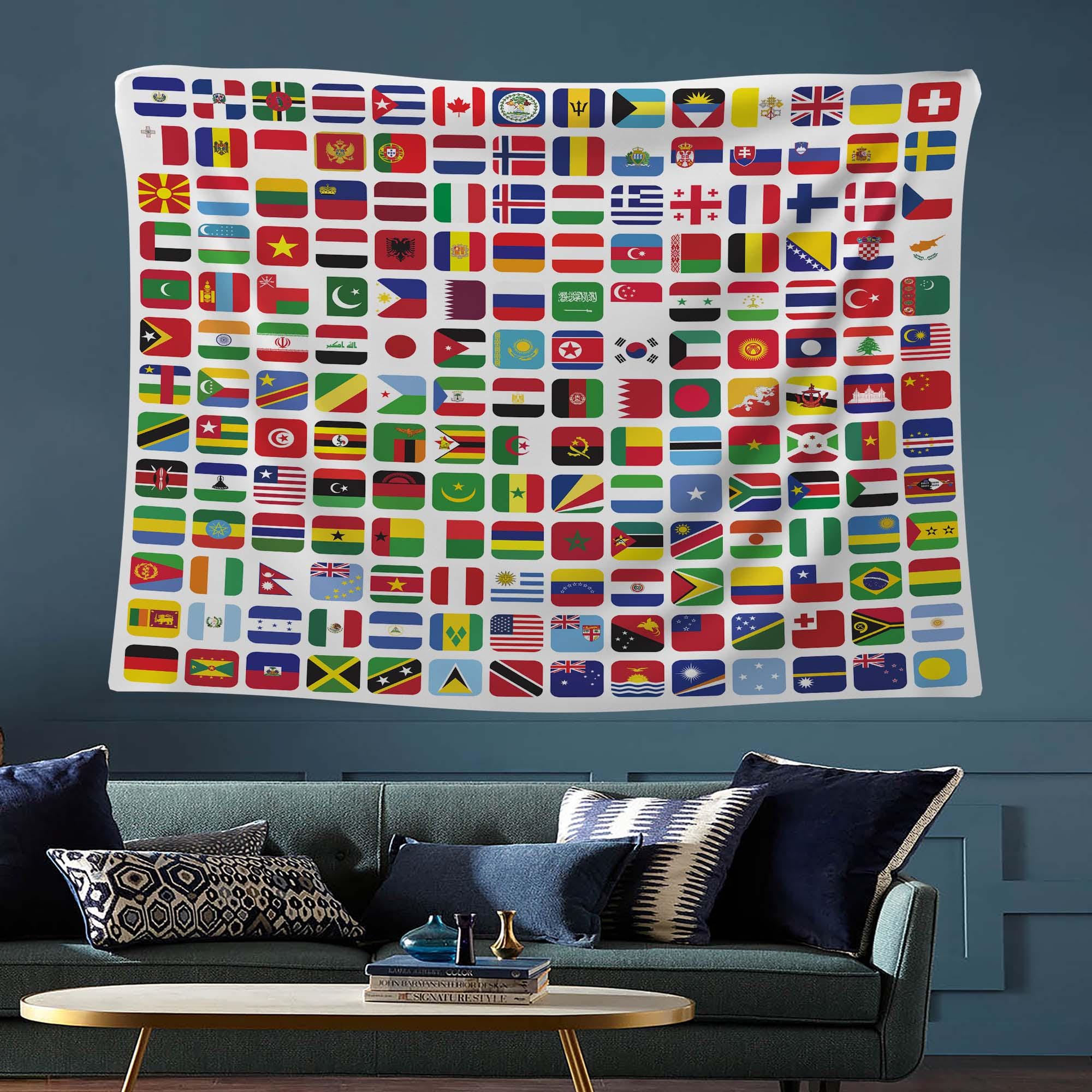 World Flags Art, Country Flags Map, Flag Wall Decor, Kids Room Tapestry ...