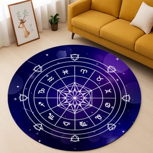 Tappeto con segni zodiacali, tappeto con astrologia, tappeto con oroscopo, tappeto con stelle mistiche, decorazione celeste, tappeto con tema natale, tappeto rotondo da strega, tappeto per la stanza dei tarocchi