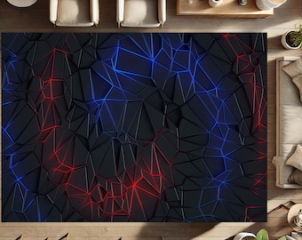 Neon Geometric Rug, Gamer Room Rug, Sci Fi Floor Mat, Futuristic Decor, Dark Aesthetic Rug, Modern Art Carpet, Digital Pattern Rug