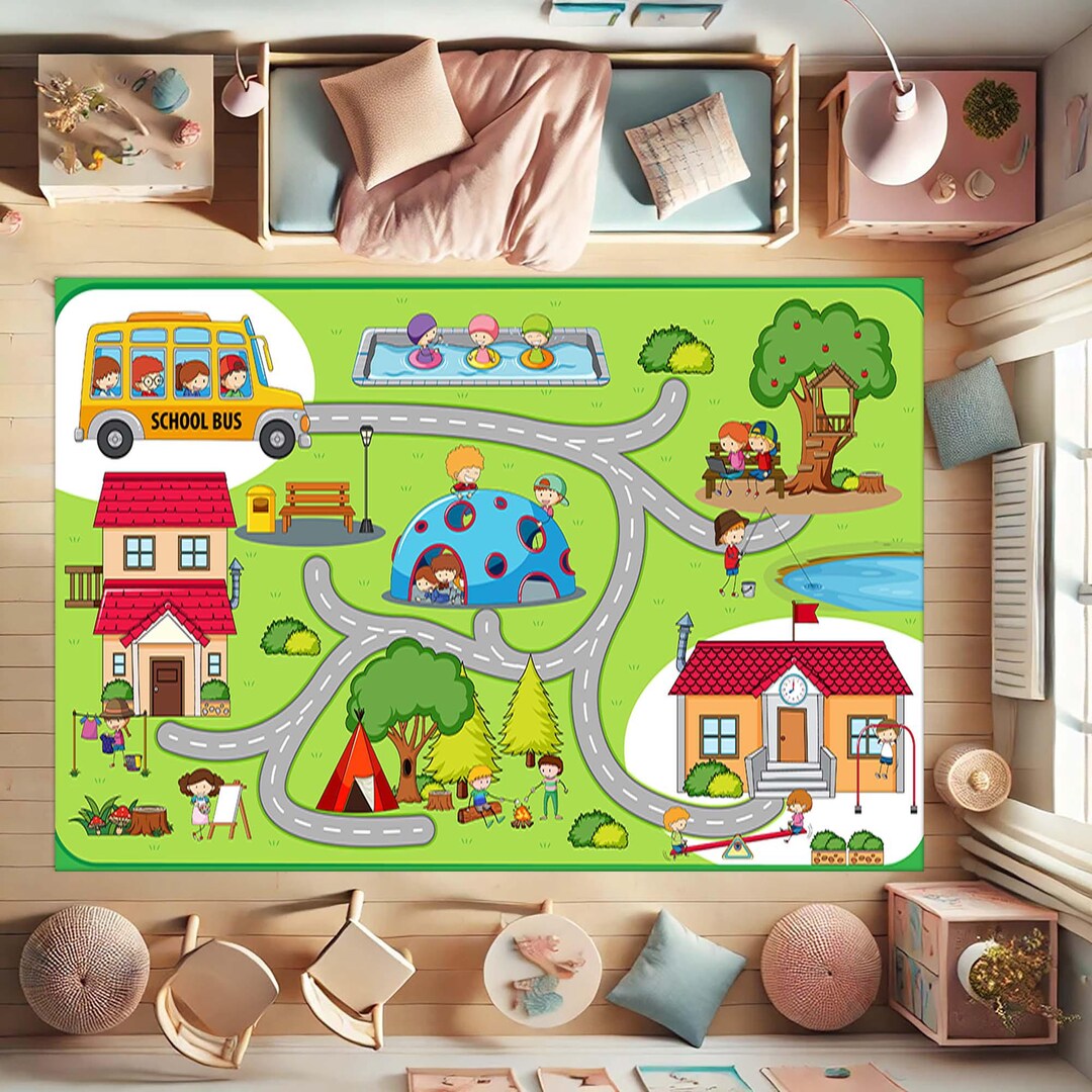 Kids Play Rug,educational Carpet, Road Map Rug, Playroom Decor ...