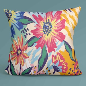 Floral Pillow Cover, Colorful Decor, Flower Cushion, Bright Throw, Boho Floral, Garden Style, Summer Room, Vibrant Living, Botanical Art