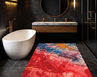 Abstract Colorful Velvet Rug: Modern Art Bath Mat