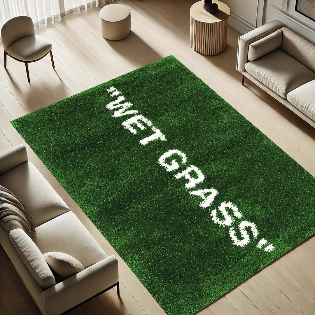 Funnt Rug Wet Grass Rug, Funny Rug, Grass Look Carpet, Statement Rug, Green Floor ...
