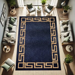 Greek Key Border Rug, Classic Mediteranean-Inspired Floor Mat, Timeless Grecian Pattern Rug, Sophisticated Living Room Accent Carpet