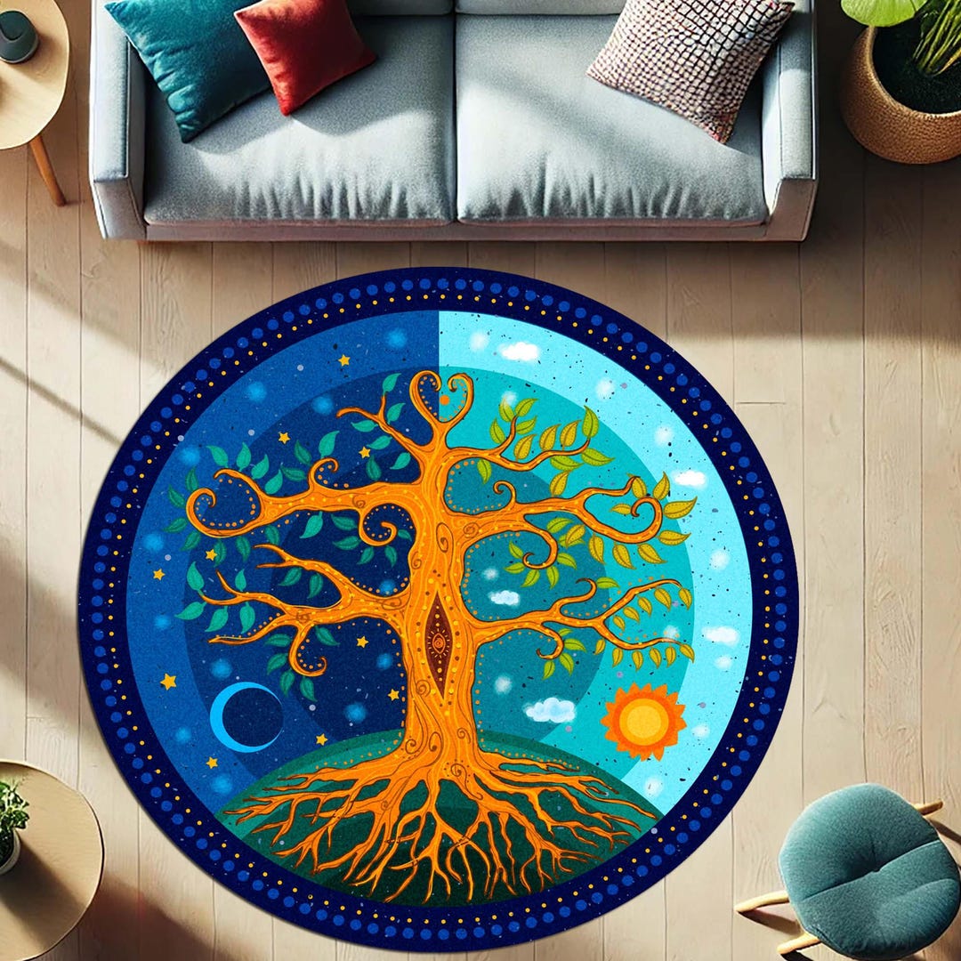 Tree of Life Rug, Boho Floor Mat, Spiritual Decor, Day Night Rug ...