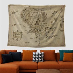 Terre du Milieu, carte fantastique, décoration de tapisserie LOTR, carte vintage, tapisserie du Seigneur des anneaux